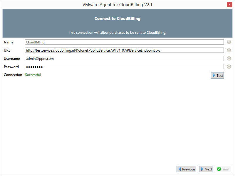 *Figure 8:* The Connect to CloudBilling screen.