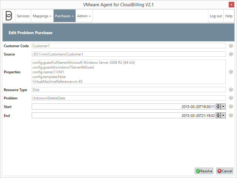 *Figure 2:* The Edit Problem Purchase screen.