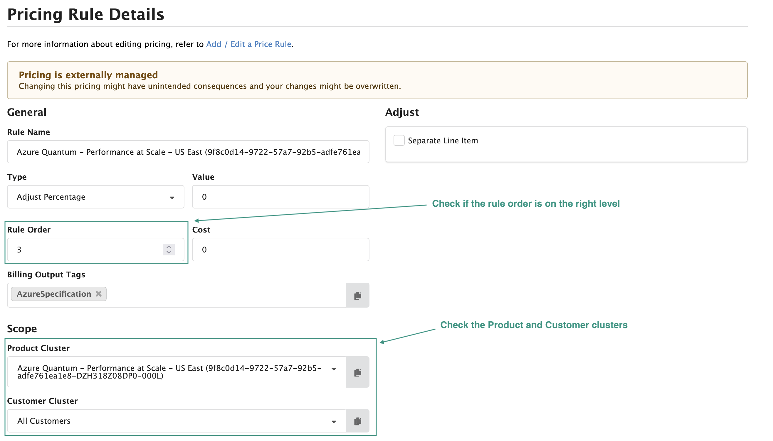 Figure Pricing rules 3: Pricing Rule order and clusters