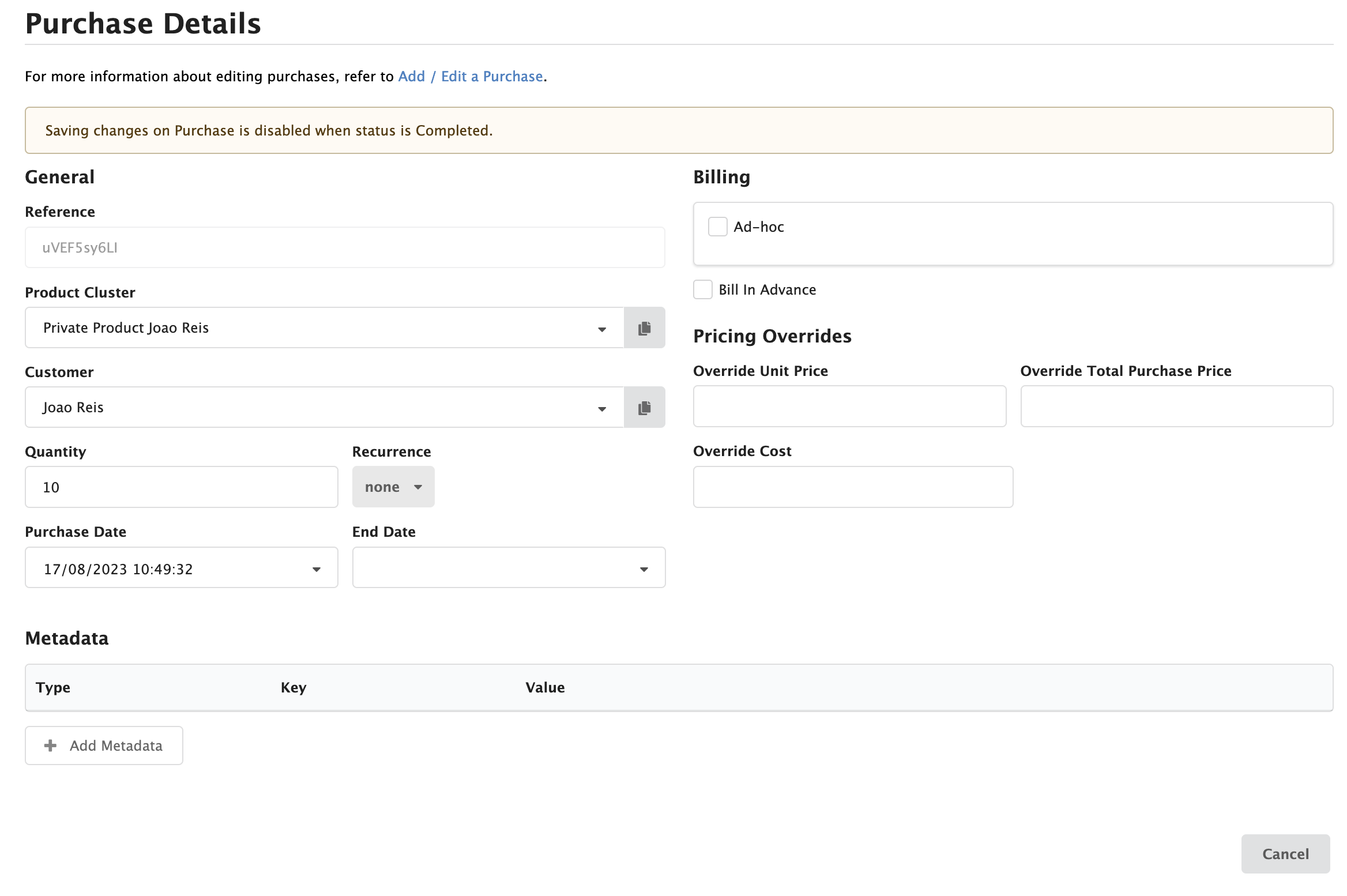 Figure FAQ Purchases 2: Purchase on a closed or an approved invoice