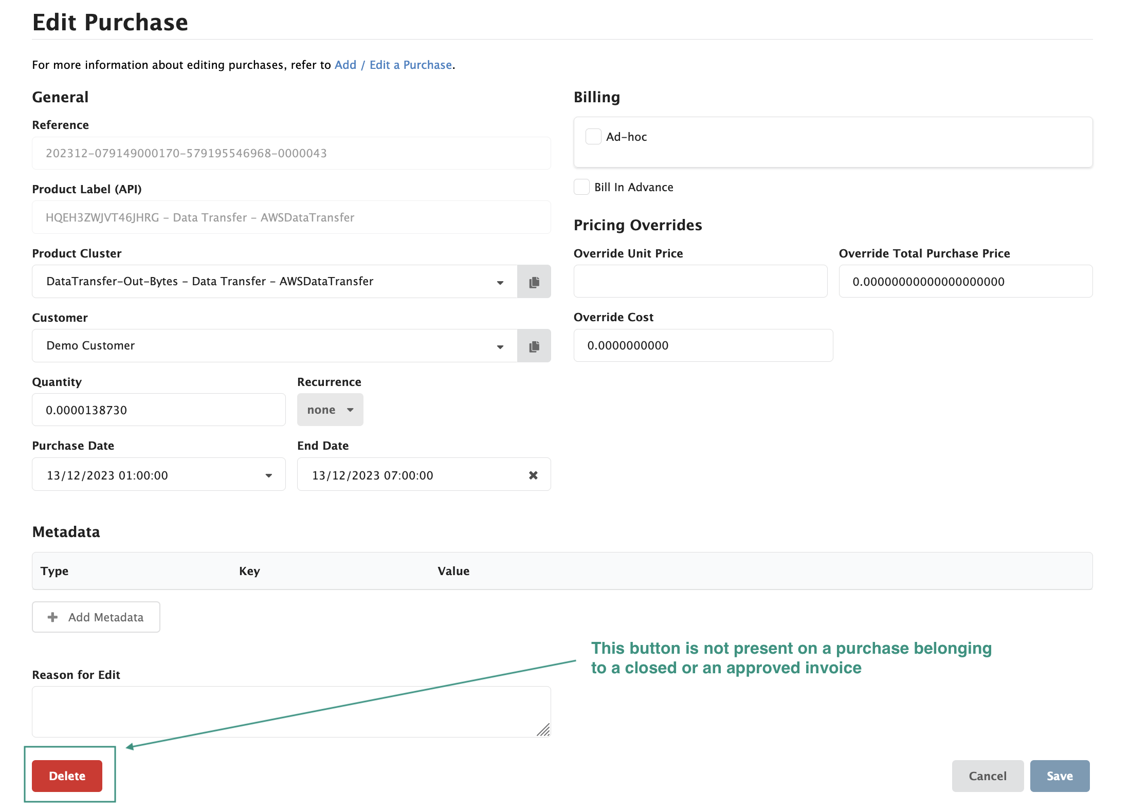 Figure FAQ Purchases 1: Purchase on an open invoice