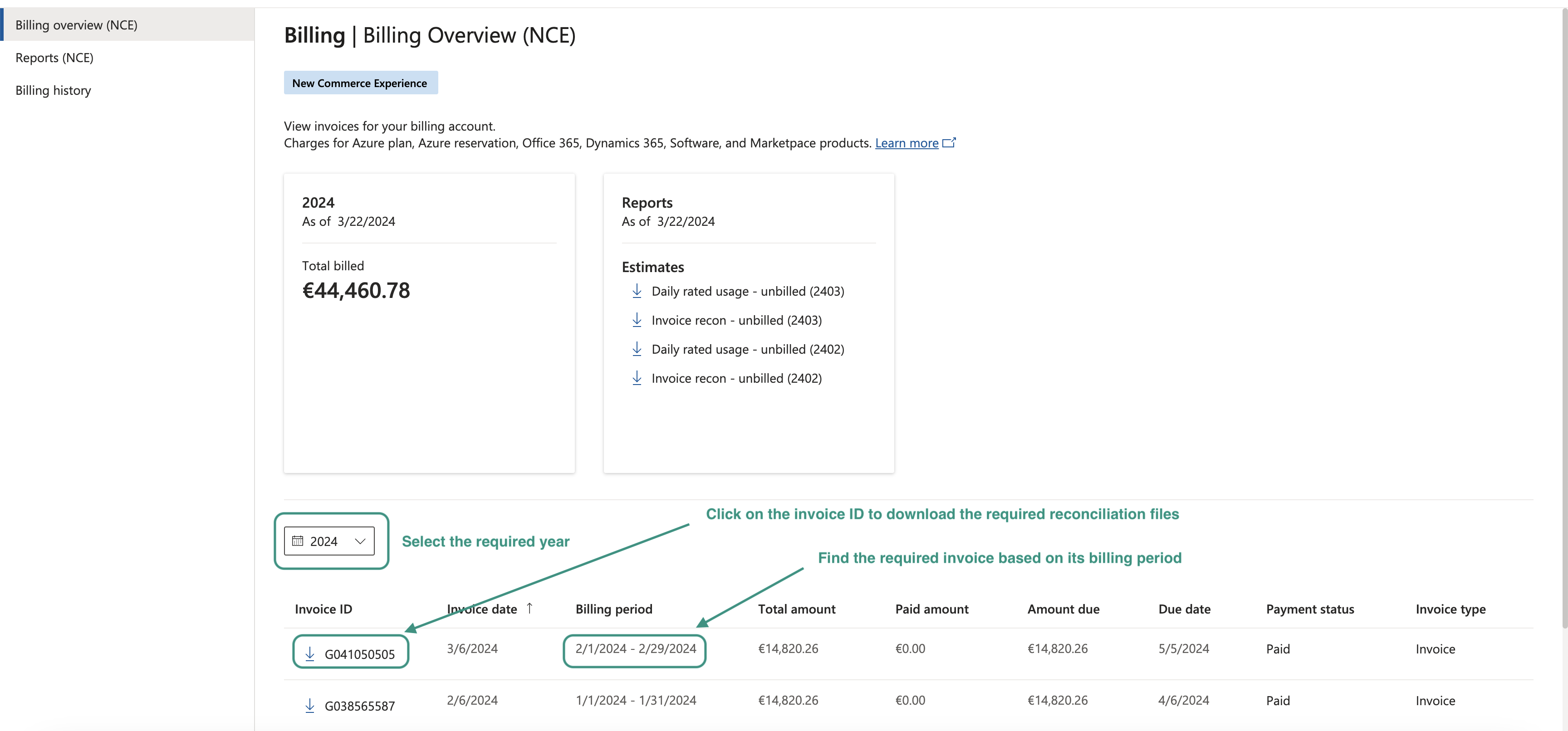 Figure FAQ Reconciliation 2: Downloading Reconciliation for the previous months