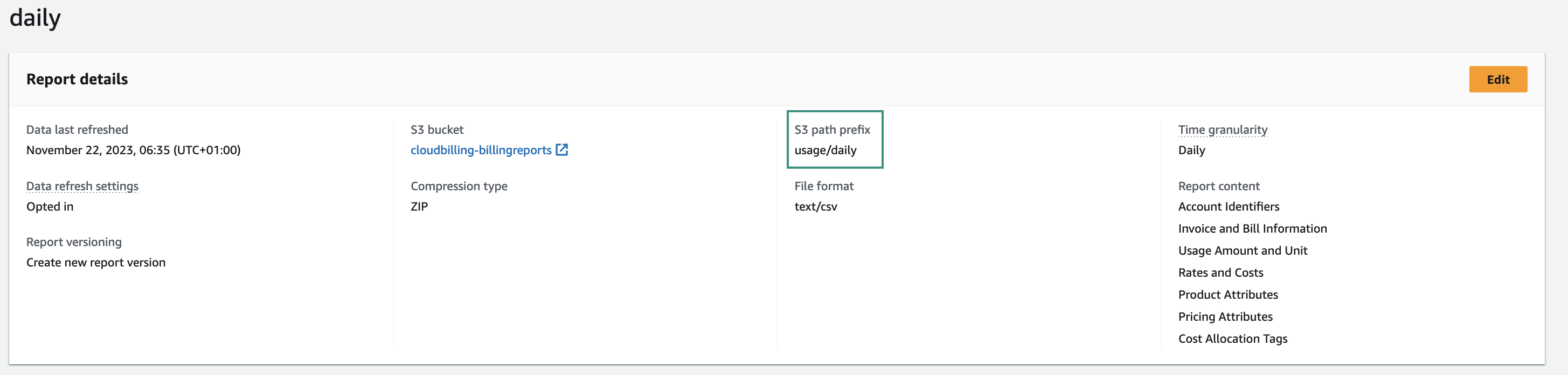 Figure FAQ Reconciliation 4: Identifying CUR location in the bucket