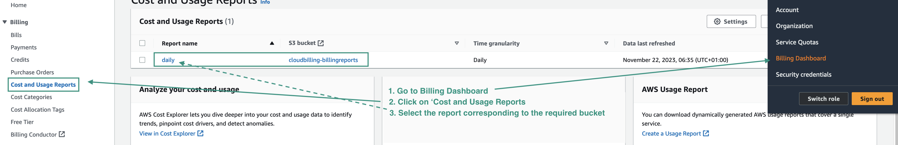 Figure FAQ Reconciliation 3: Accessing the report description