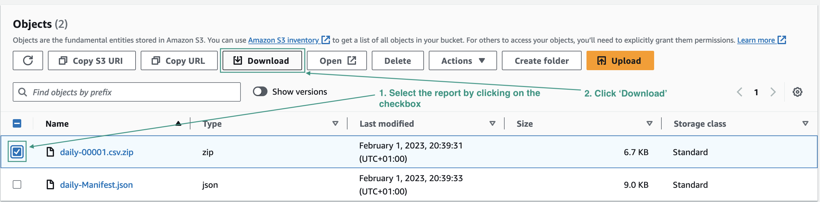 Figure FAQ Reconciliation 5: Downloading CUR