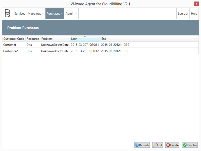 *Figure 1:* The Problem Purchases screen.