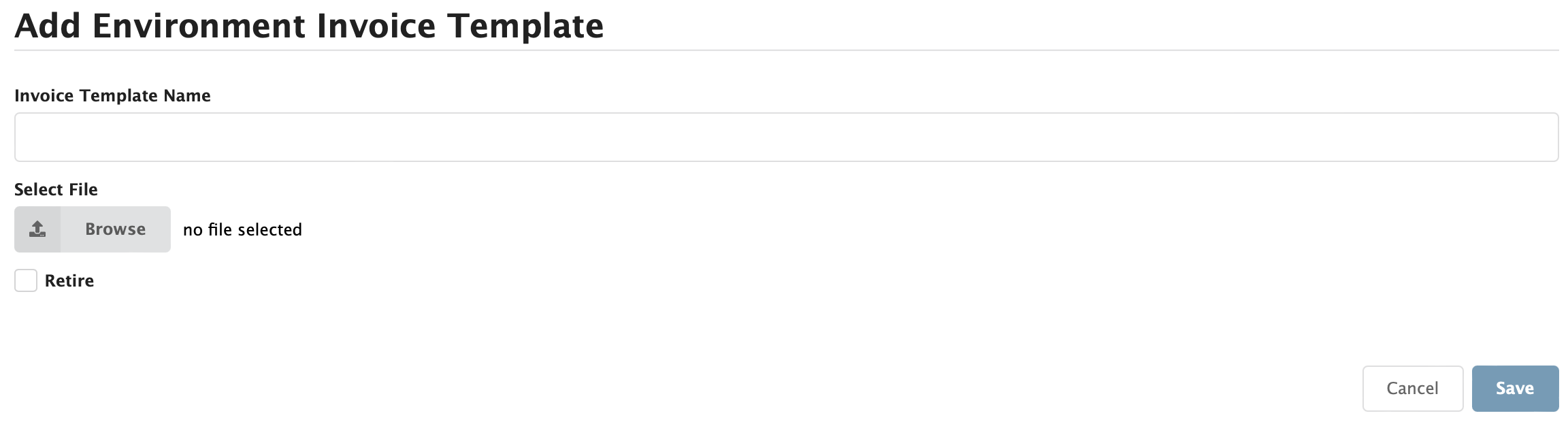 Figure Administration 14: Add Environment Invoice Template screen