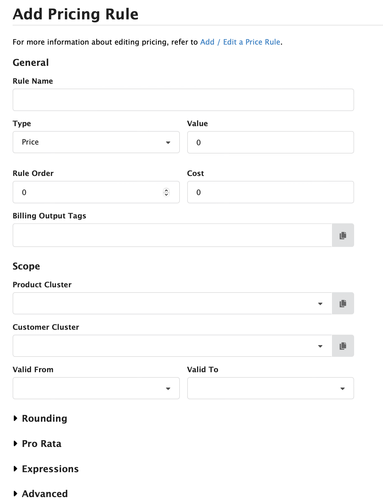 Figure Pricing Rules 2: Add Pricing rule screen
