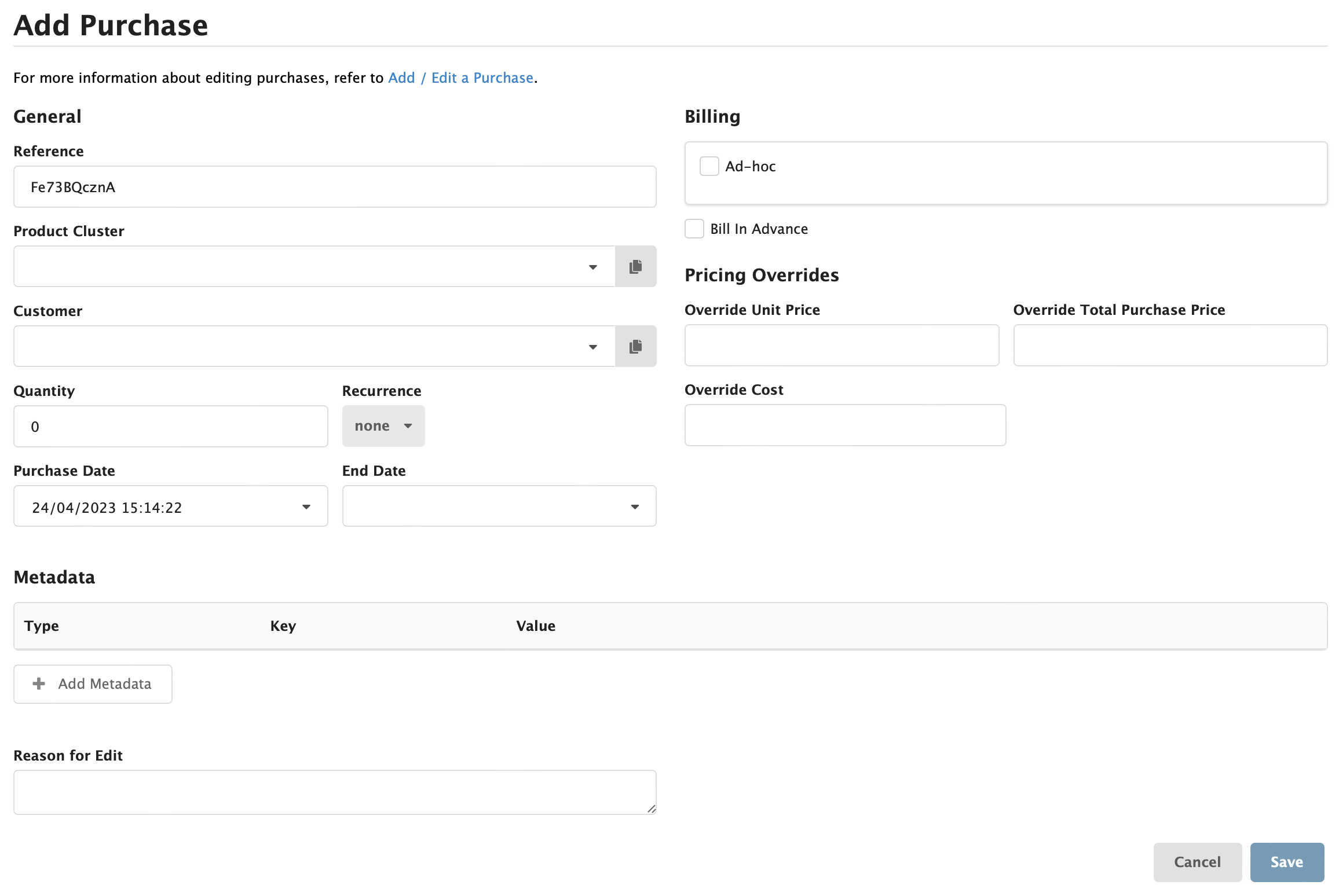 Figure Purchases 3: Add Purchase screen