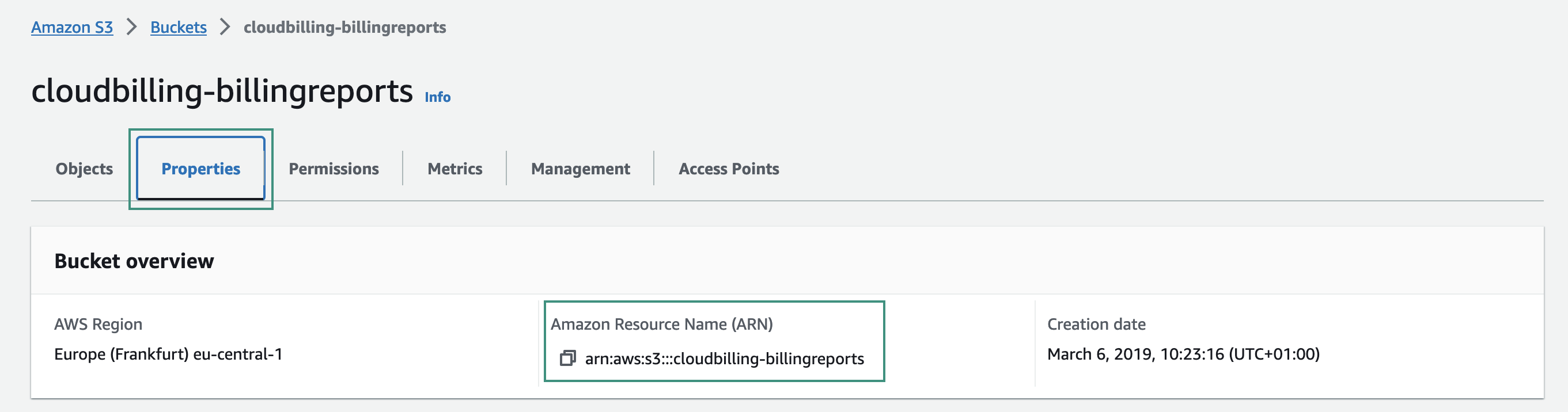 Figure AWS Connector 8: Obtaining the bucket ARN
