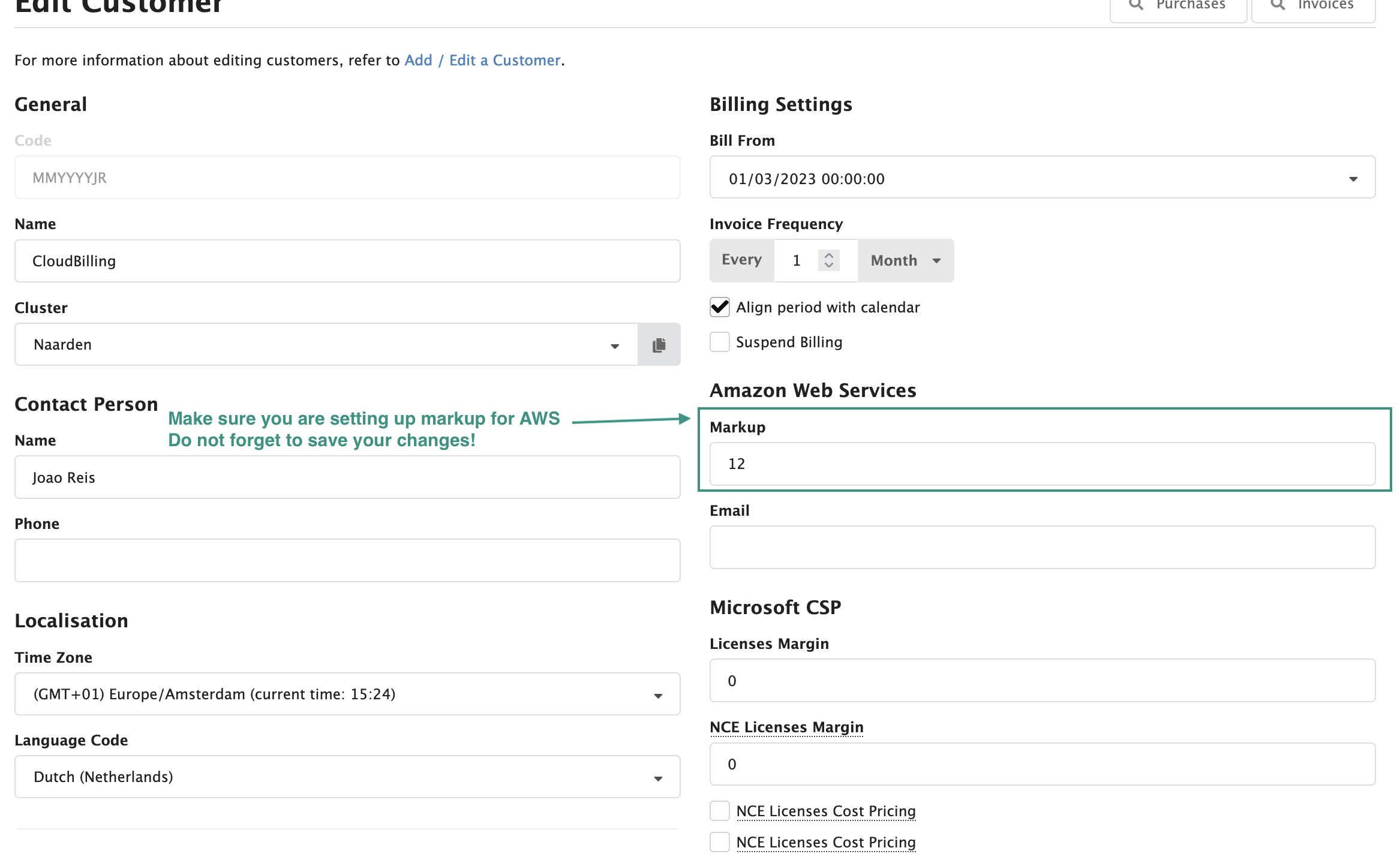 Figure AWS Connector 34: Setting up a customer-specific markup