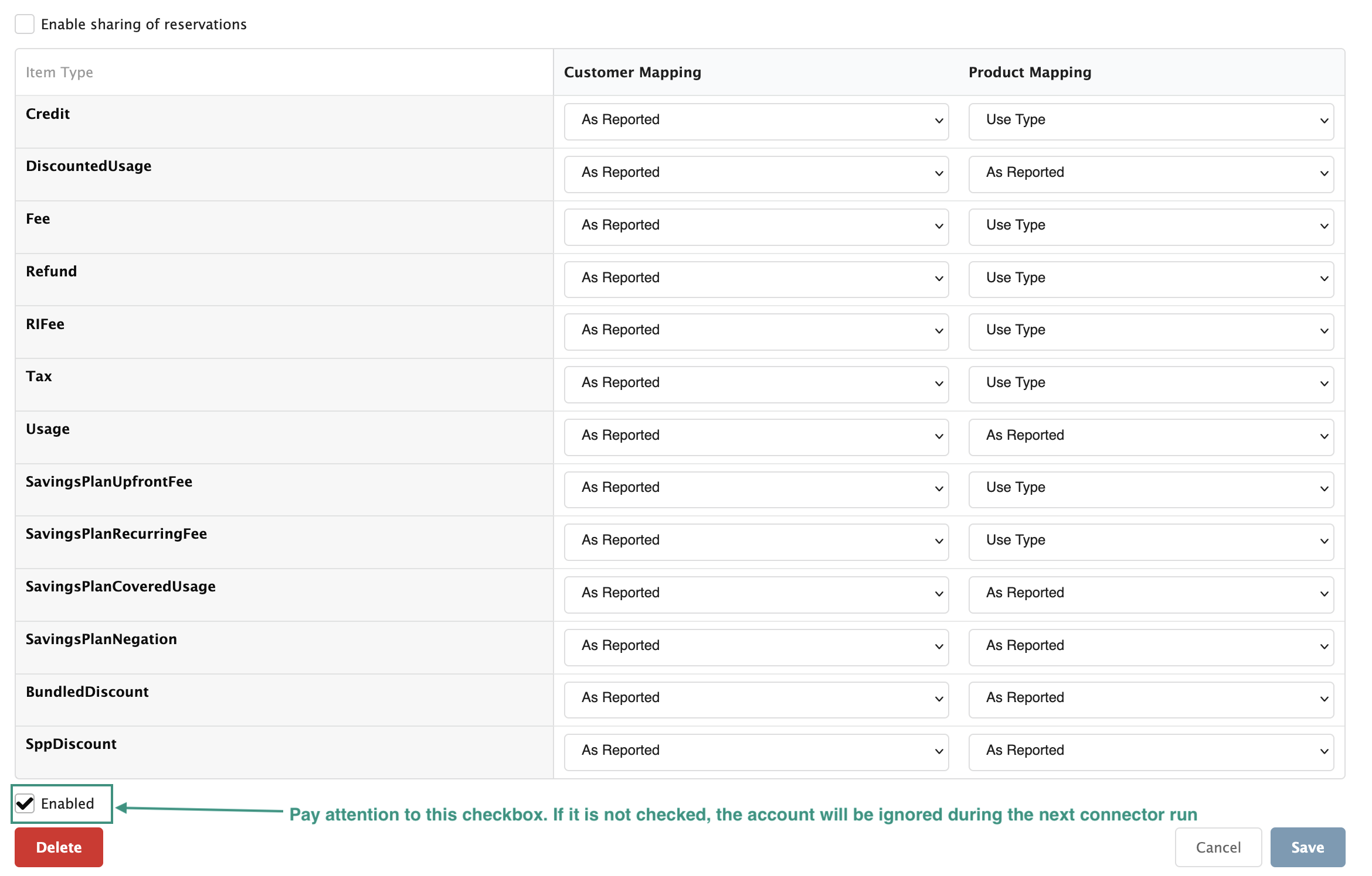 Figure AWS Connector 30: Do not forget the 'Enabled' checkbox