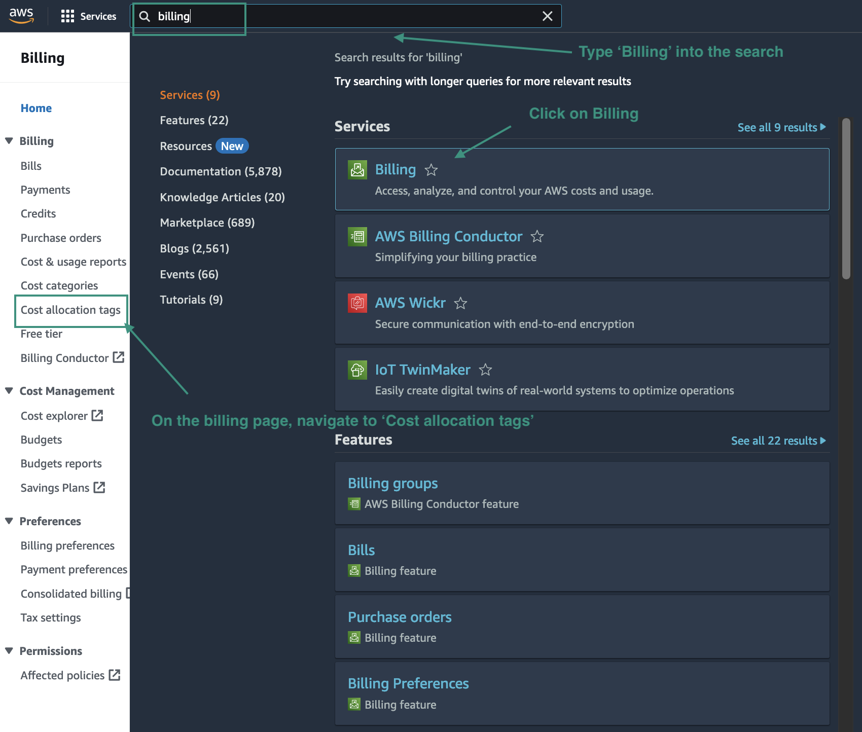 Figure AWS Connector 25: Navigating to cost allocation tags