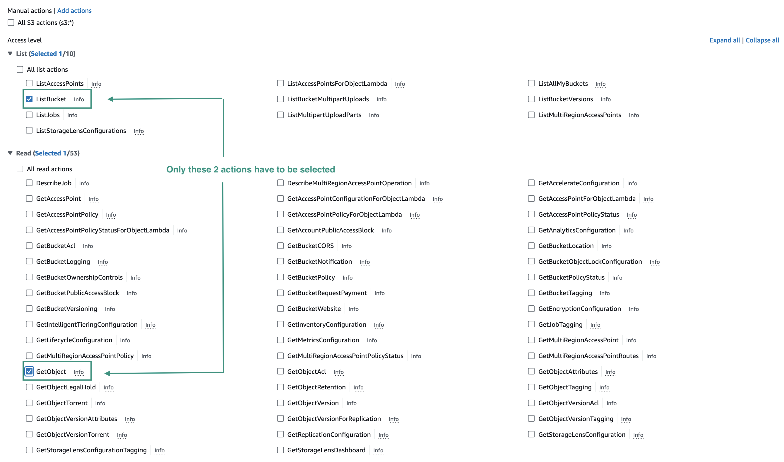 Figure AWS Connector 7: Selecting the policy actions