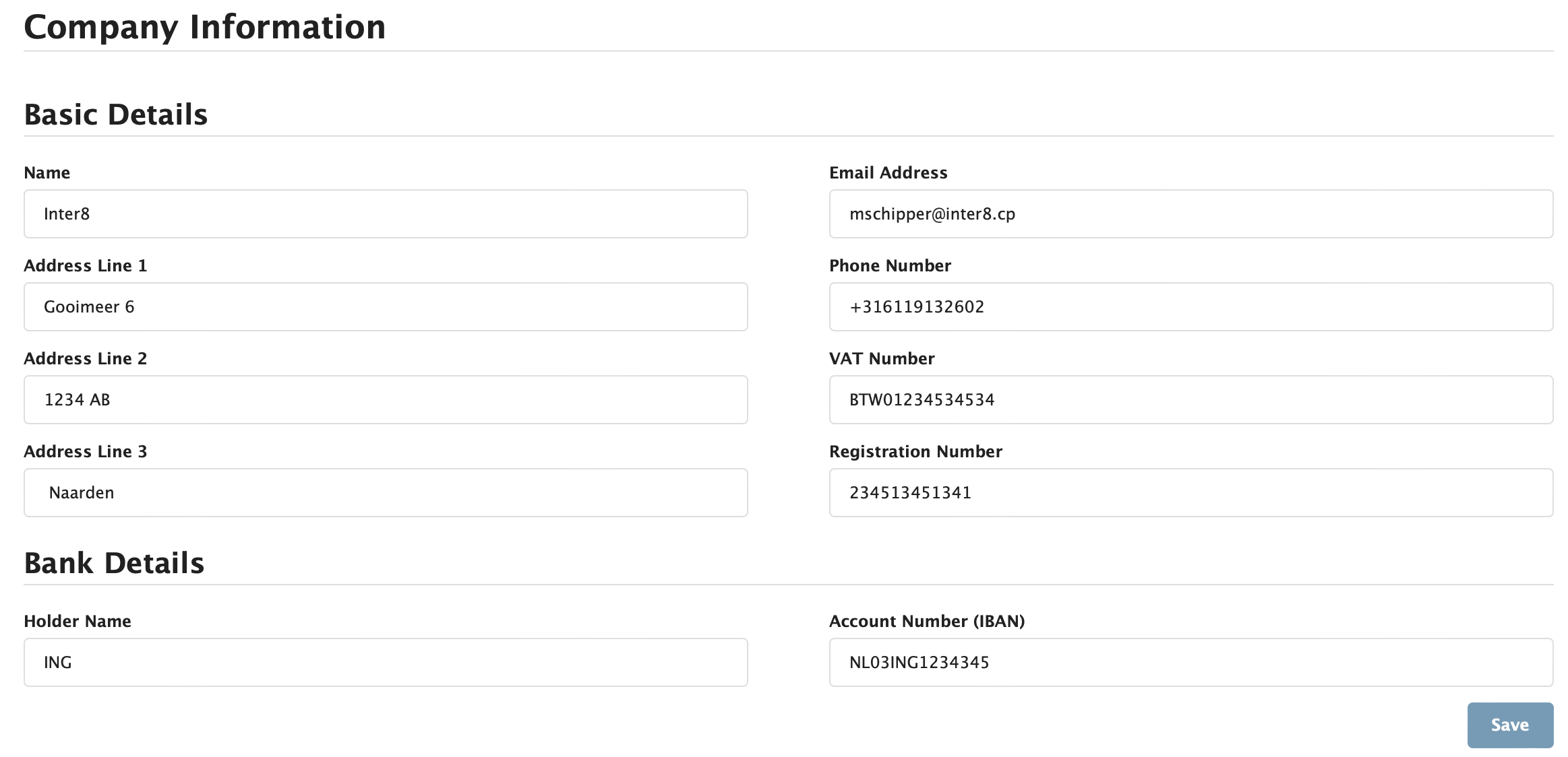 Figure Administration 3: Company Information screen
