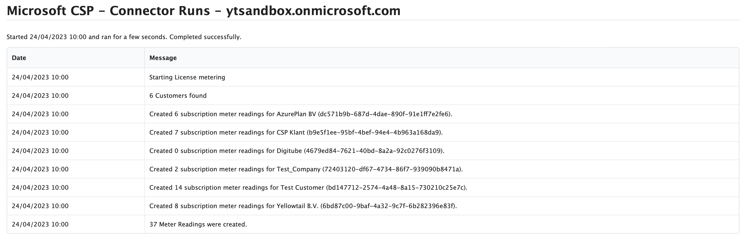 Figure Connectors 4: Connectors screen, Connector runs (Successful run)