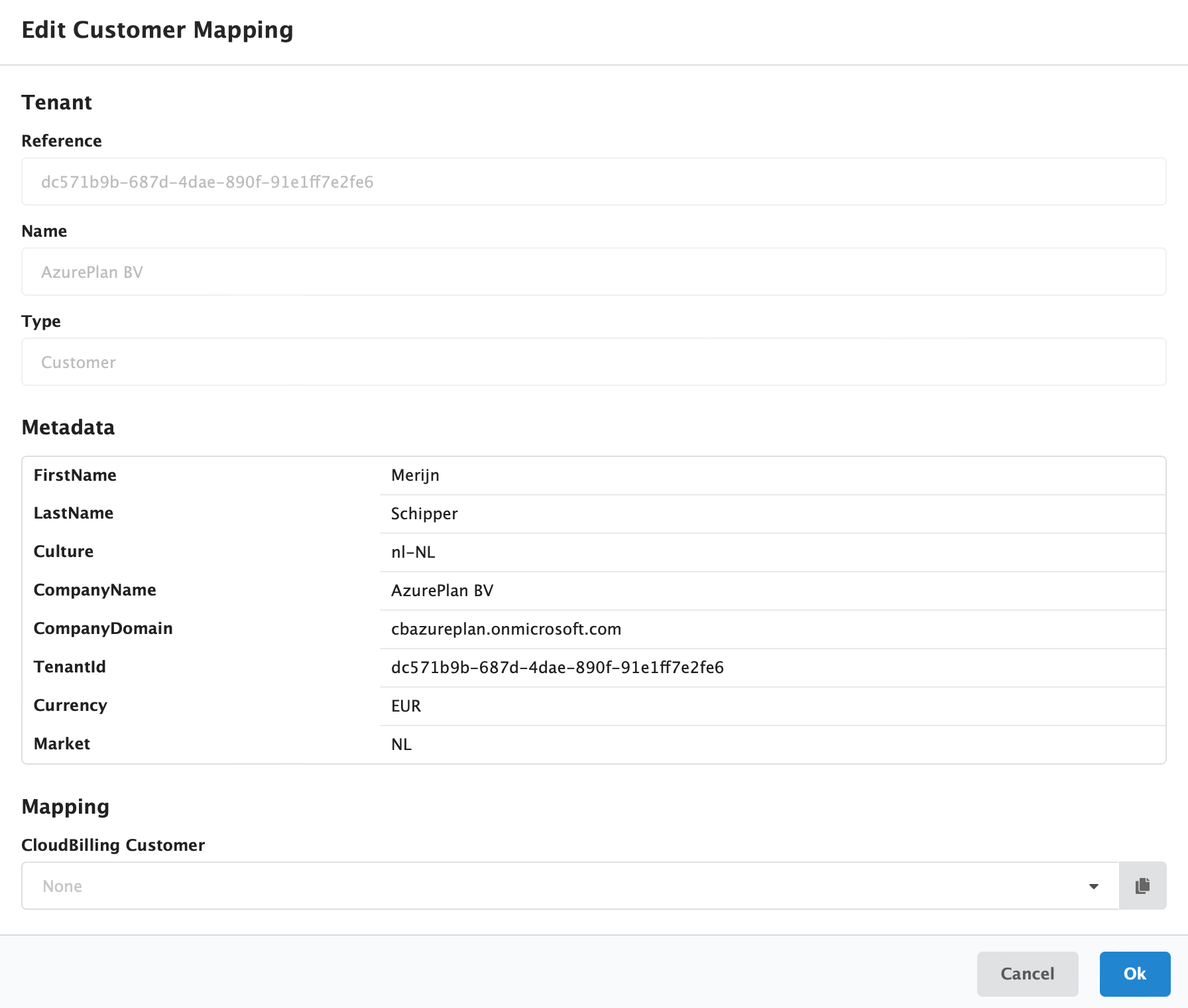 Figure Connectors 2: Connectors screen, Customer mapping pop-up CSP