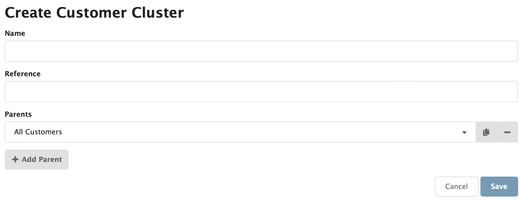 Figure Customers 7: Customers - Customer Clusters Add New Child Cluster