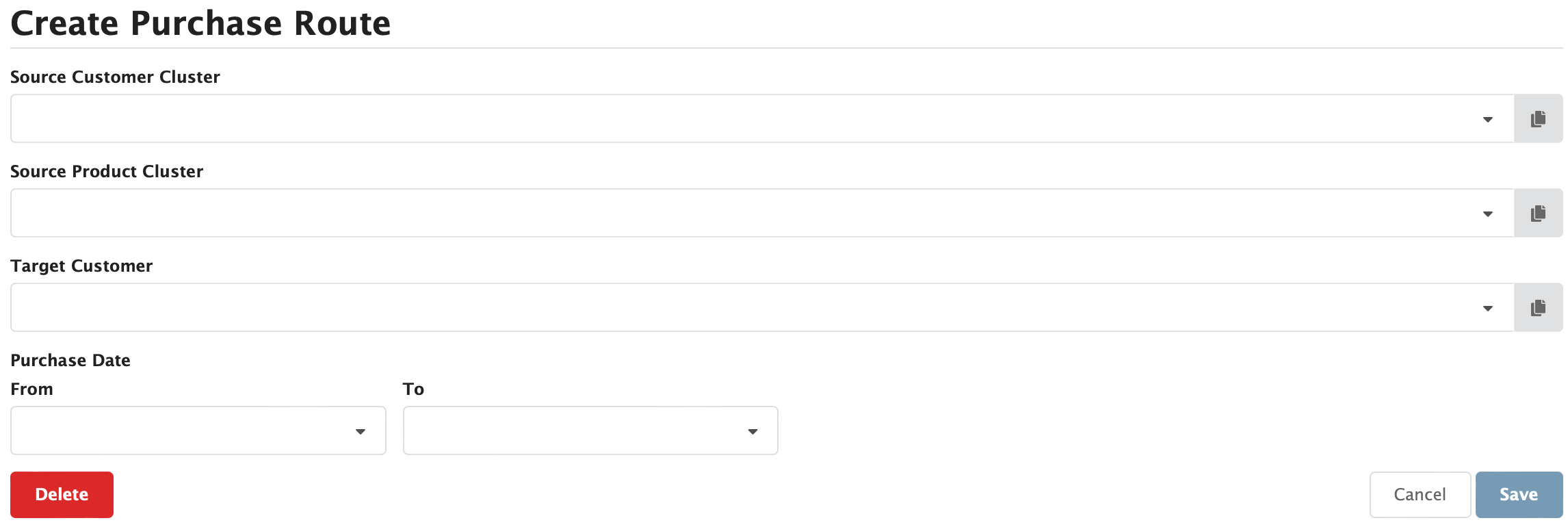 Figure Administration 7: Create Purchase Route screen