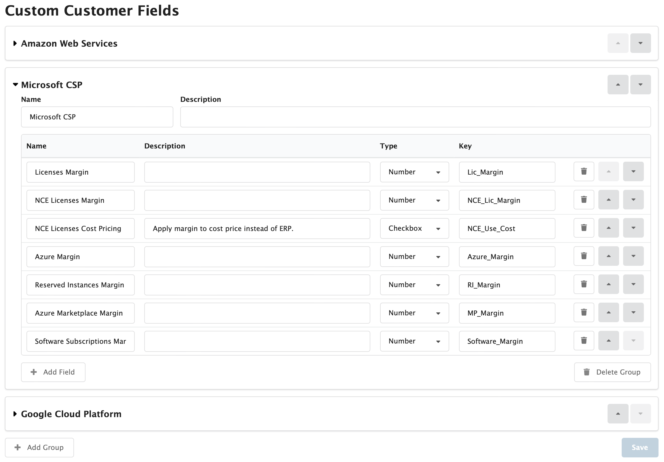 Figure Administration 10: Custom Customer Fields screen