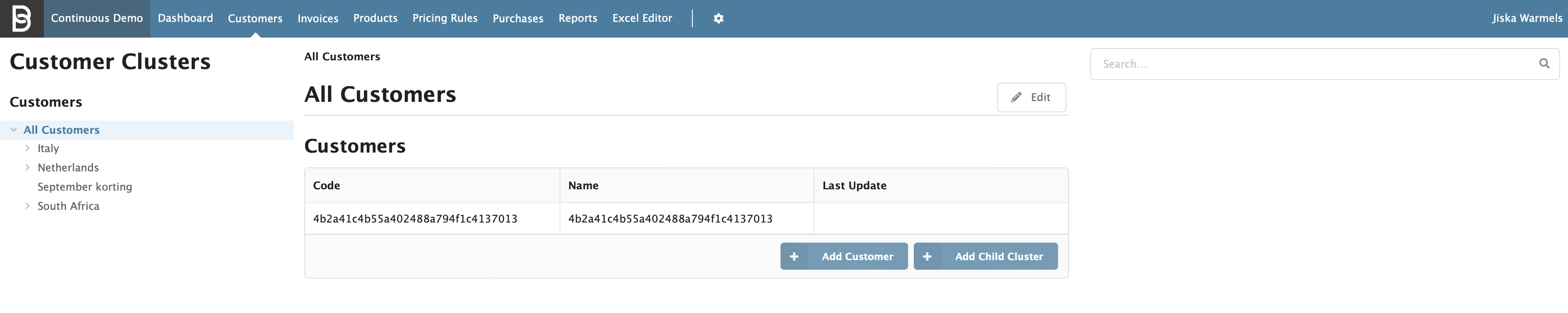 Figure Customers 6: Customers – Customer Clusters screen