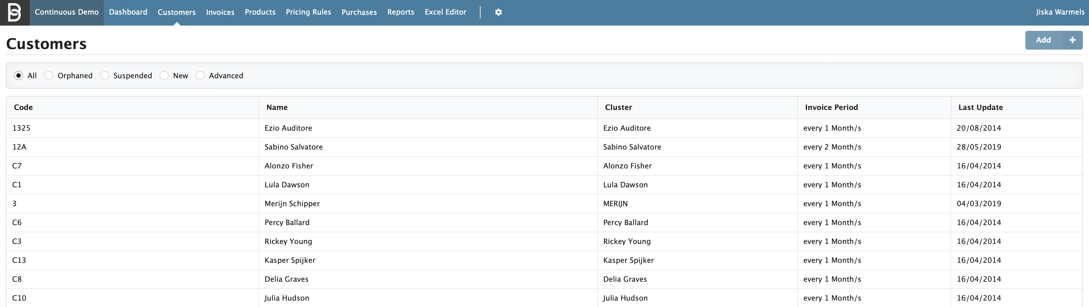 Figure Customers 3: Customers - Advanced Search screen CloudBilling