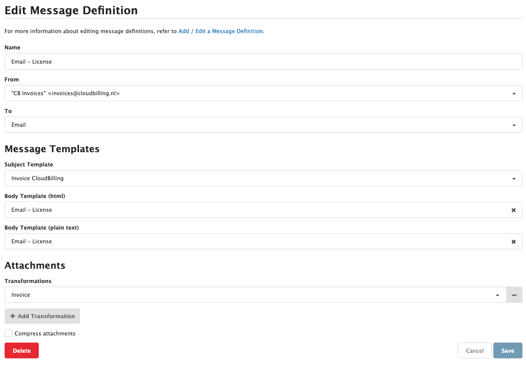 Figure Messaging 10: Edit Message Definition screen, example