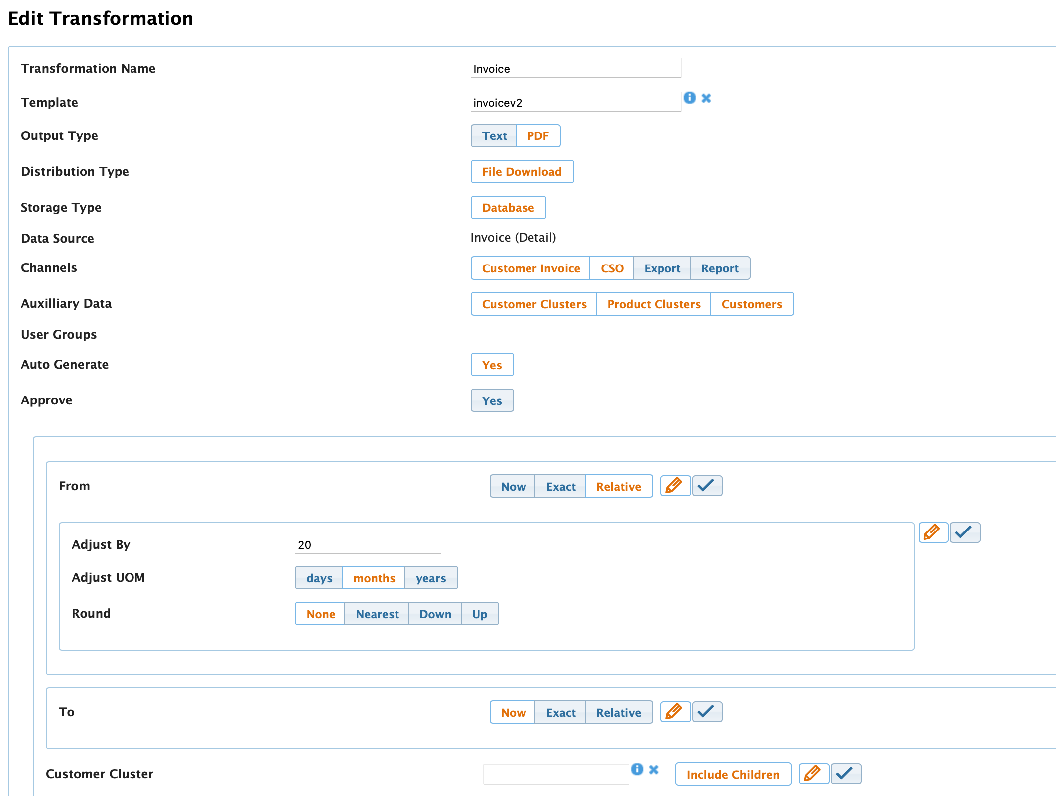 Figure Administration 5: Edit Transformation screen example
