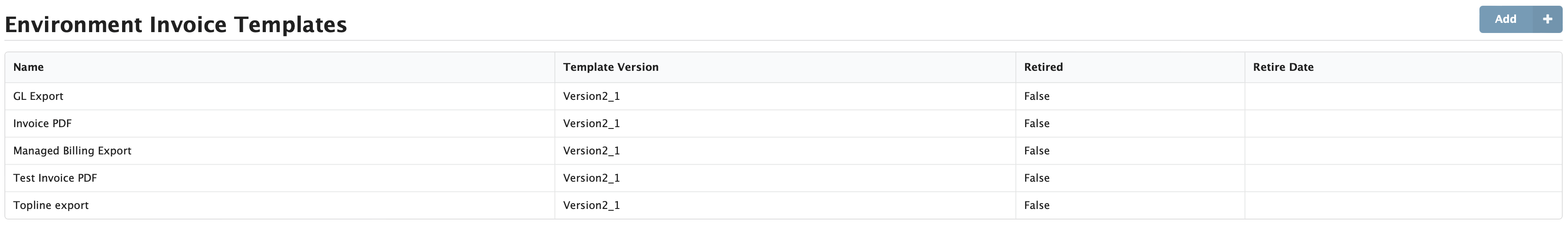 Figure Administration 13: Environment Invoice Templates screen