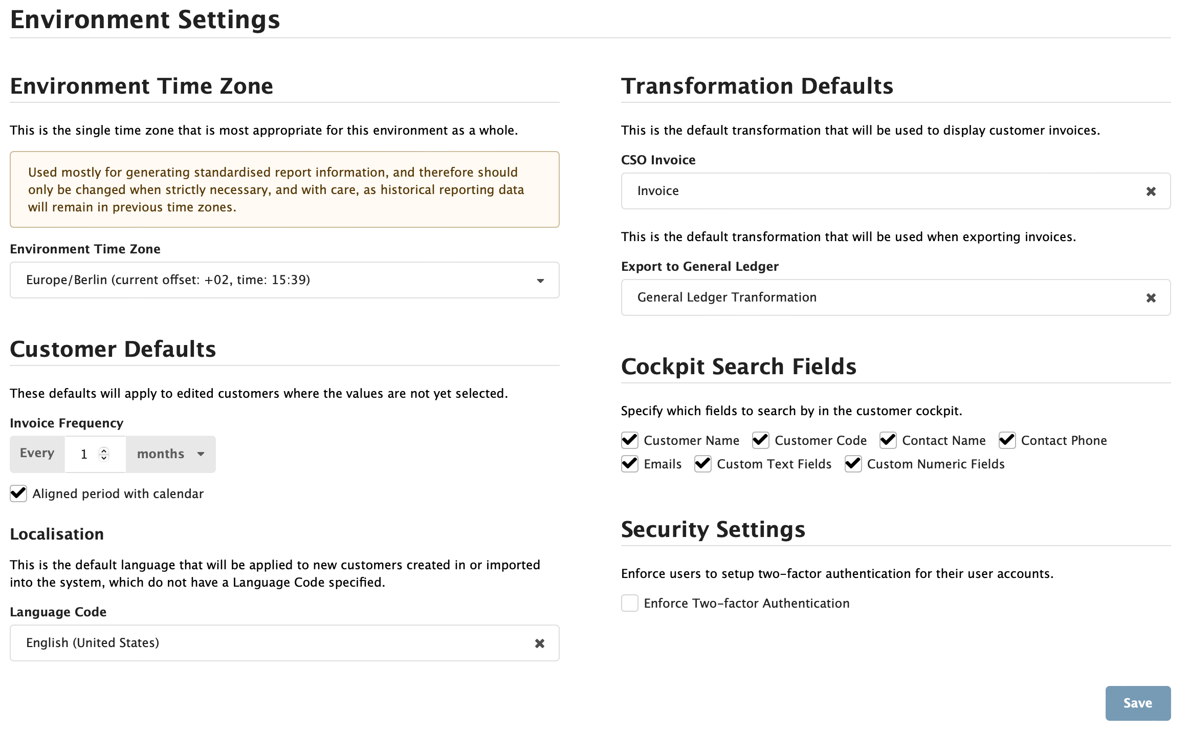Figure Administration 2: Environment Settings screen