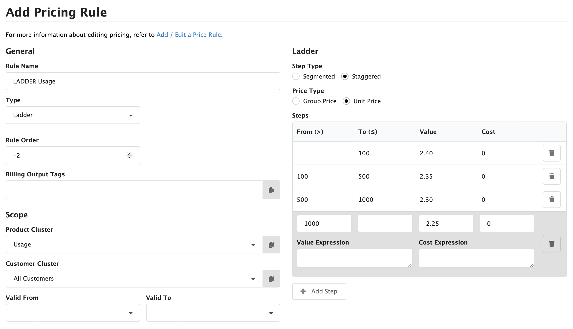 Ladder Type pricing rule Figure Pricing Rules 9: Ladder Type pricing rule