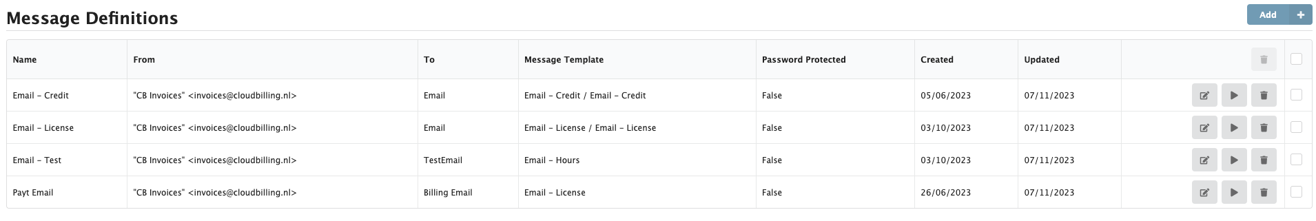Figure Messaging 9: Message Definitions screen