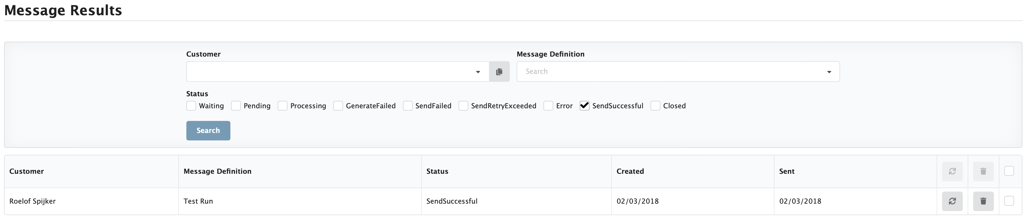 Figure Messaging 14: Message Results screen