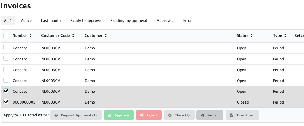 Figure Messaging 11: Select invoices for e-mail