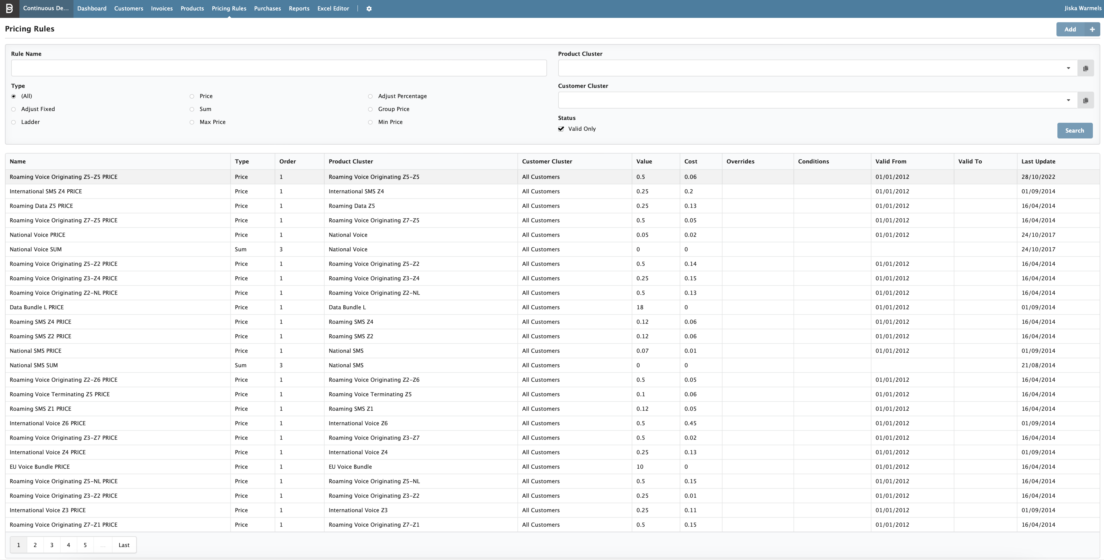 Pricing rules page Figure Pricing Rules 1: Pricing rules page