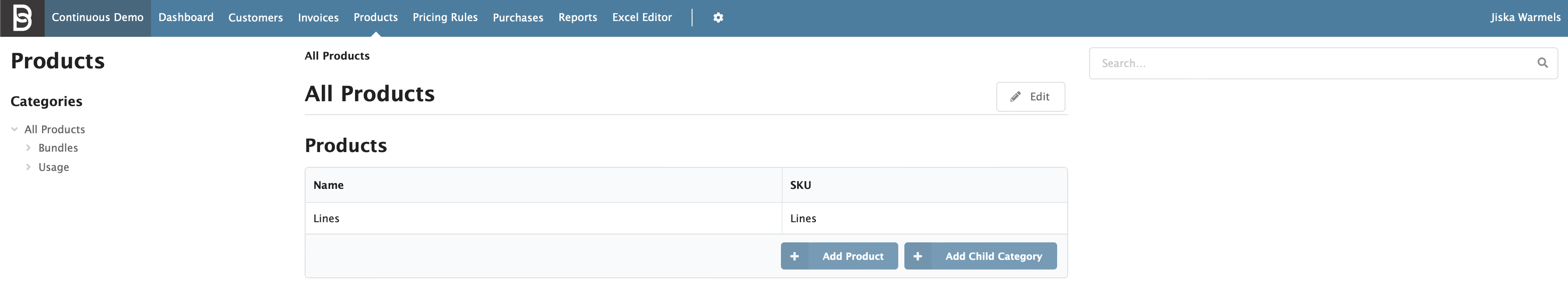 Figure Products 1: Product categories screen