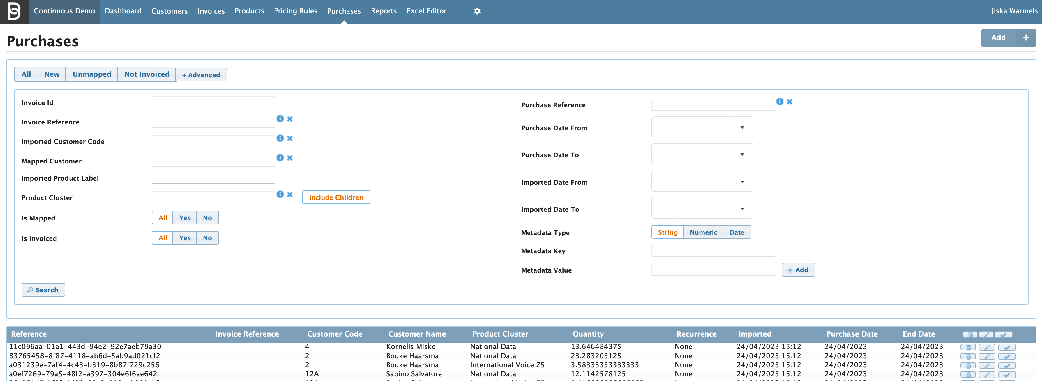 Figure Purchases 2: Purchases screen advanced options