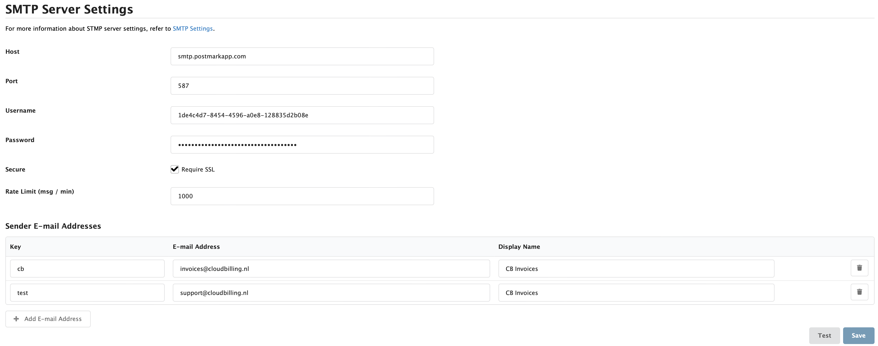Figure Messaging 6: SMTP Server Settings screen