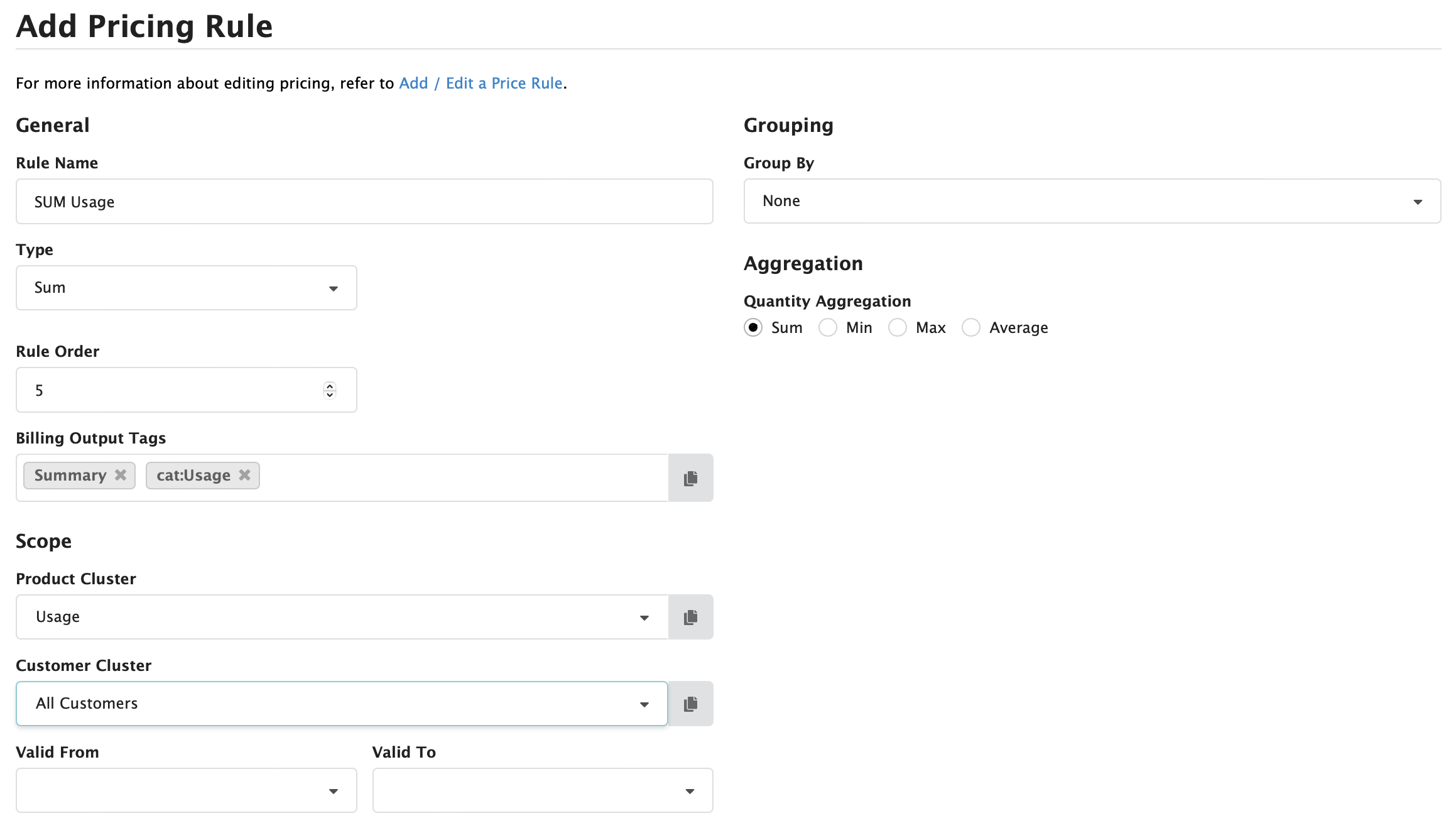 Sum Type pricing rule Figure Pricing Rules 8: Sum Type pricing rule