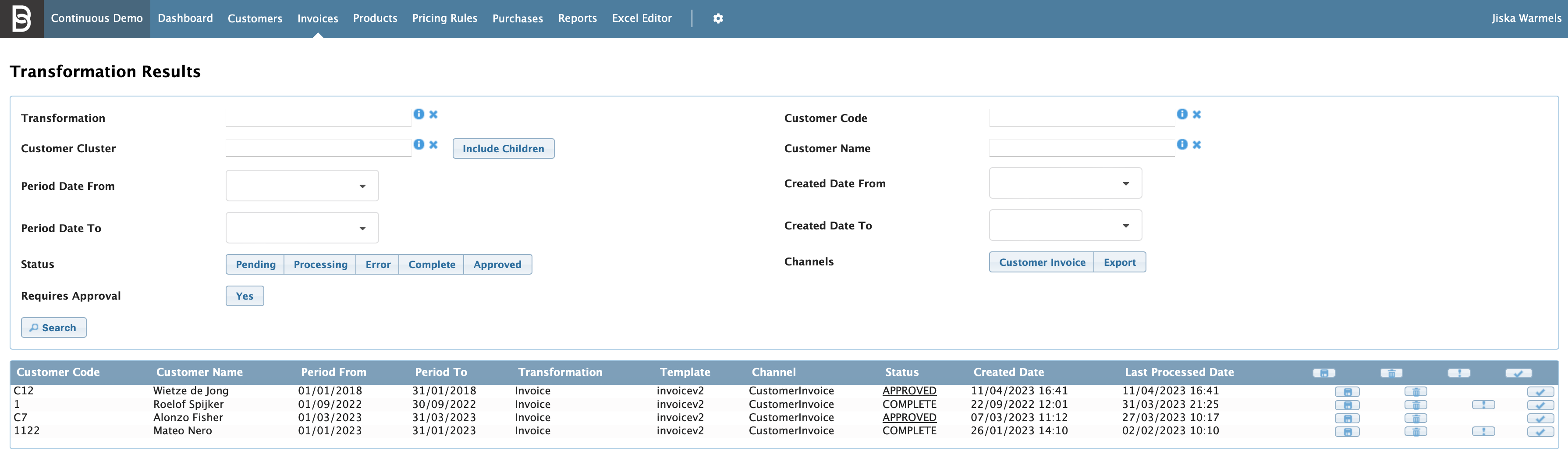 Figure Invoices 9: Transformation results screen