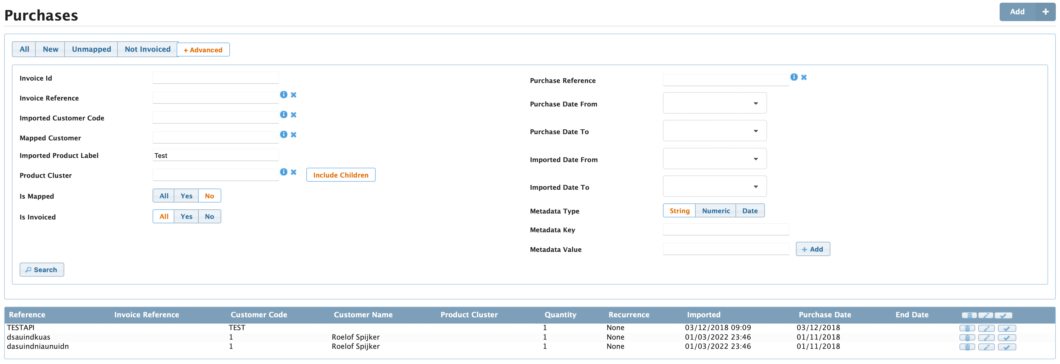 Figure Purchases 6: Unmapped Products on the Purchases page